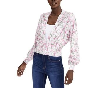 INC Printed Button Front Crop Cardigan Sweater Cranberry Rose Pink Size Medium